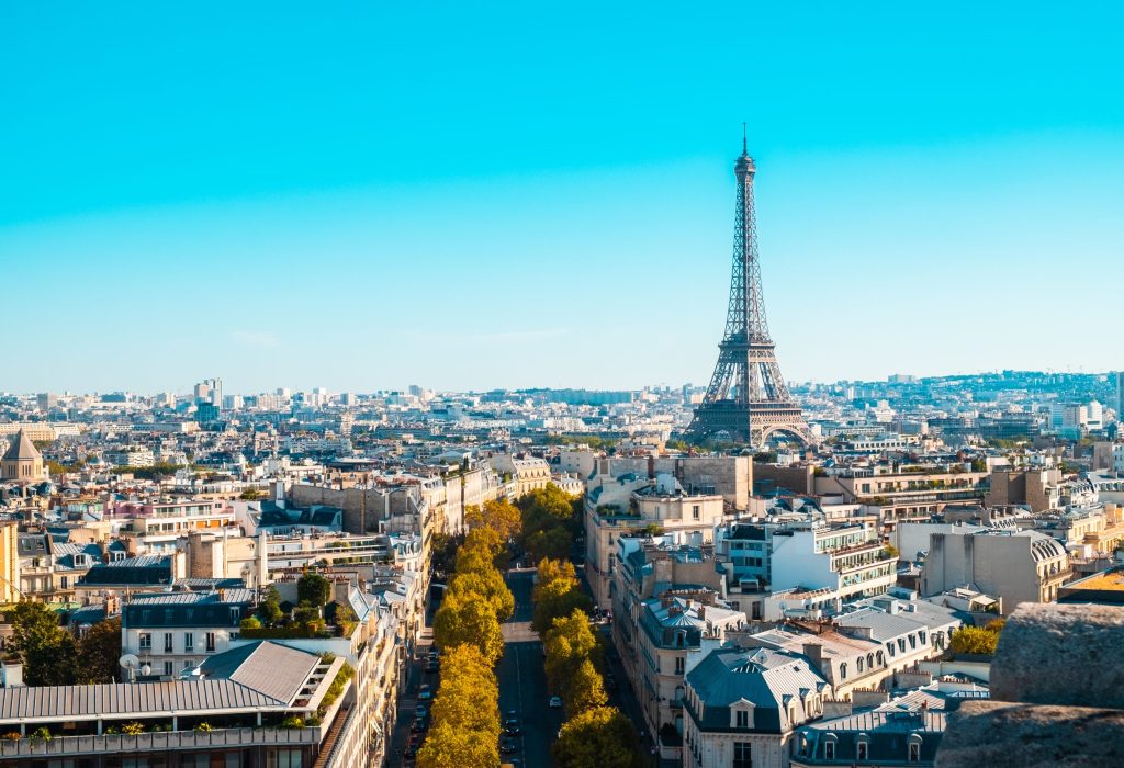 A cityscape of Paris under the sunlight and a blue sky in Fran
